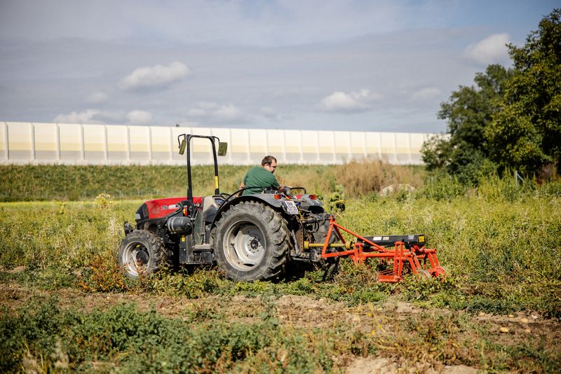 Traktor mit Erdäpfelroder auf einem Feld – Eindruck von der Jubiläumsfeier 2025